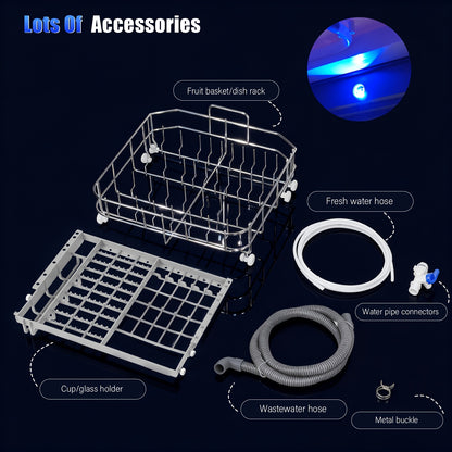 Draagbare Aanrechtvaatwasser – Mini Vaatwasser – Compacte Afwasmachine – Tafelmodel Vaatwasser – Mobiele Vaatwasser – 5-in-1 Wasprogramma’s – Zelfaanzuigend Water Systeem