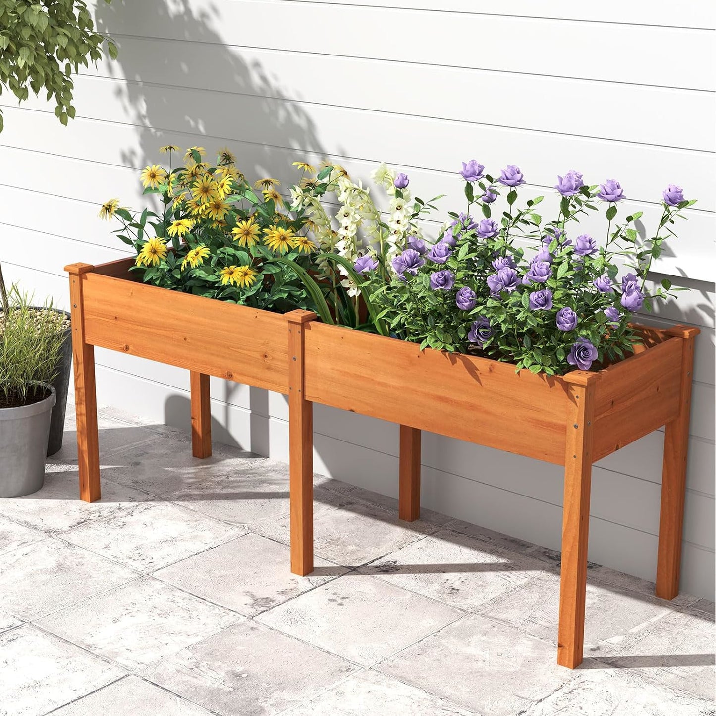 Plantenbak – Bloembak – Moestuinbak – Tuinbak – Kweekbak – Verhoogde Houten Bak 184x58x77 cm – Duurzaam Vurenhout Met Drainage