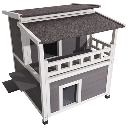 Kattenhuis – Buitenhuis Kattenhok – Kattenverblijf – Kattenhuisje – 2-Verdiepingen Houten Kattenhuis – Geïsoleerd Met Schuim – Weerbestendig En Ruim Voor 1-3 Katten