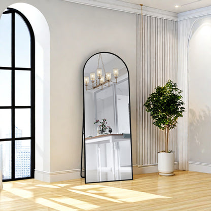 Vloerspiegel – Passpiegel – Staande Spiegel – Wandspiegel – Full Body Spiegel – 162 x 53 cm – Breukvrij Aluminium Frame – Zwart Elegant Design