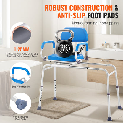 Badstoel – Douchestoel – Badkruk – Douchebank – 360° Draaibare Zitting – Verstelbare Hoogte 53-70 cm – Antislip Rubberen Voetjes – Veiligheidsgordel