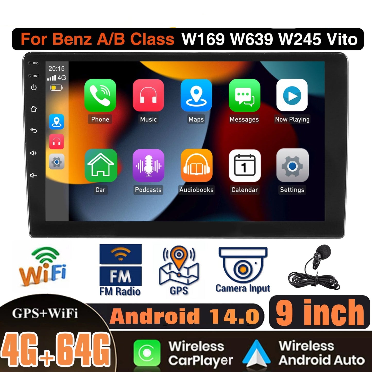 Android Auto Radio – Auto Multimedia Speler – 9 Inch Touchscreen – Dubbele Din Stereo – 4GB+64GB Geheugen – Android 14.0 Systeem – Draadloze CarPlay & GPS Integratie