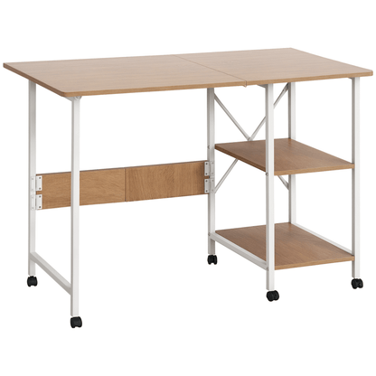 Inklapbare Tafel – Vouwtafel – Bureau – Bijzettafel – Mobiele Computer Tafel – MDF – Natuurlijk Hout – Met Wieltjes – 107x55x76 cm