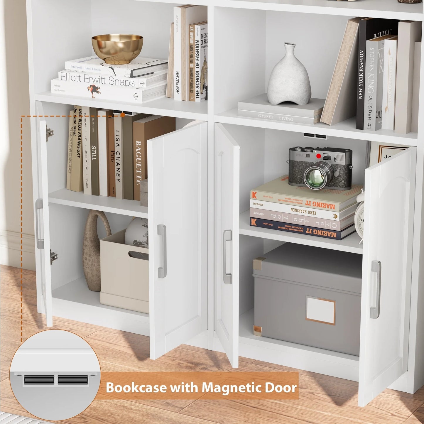 Boekenkast – Boekenkast – Opbergrek – Vitrinerek – Houten Plank – Licht Eiken – 115 x 27 x 185,5 cm – Met 2 Deuren
