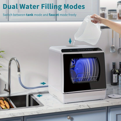 Compacte Vaatwasser – Vrijstaande Mini Vaatwasser – Aanrecht Vaatwasser – Kleine Vaatwasser – Camping Vaatwasser – 5+1 Wasprogramma’s – Ingebouwde 5L Watertank Met Warmelucht Droging