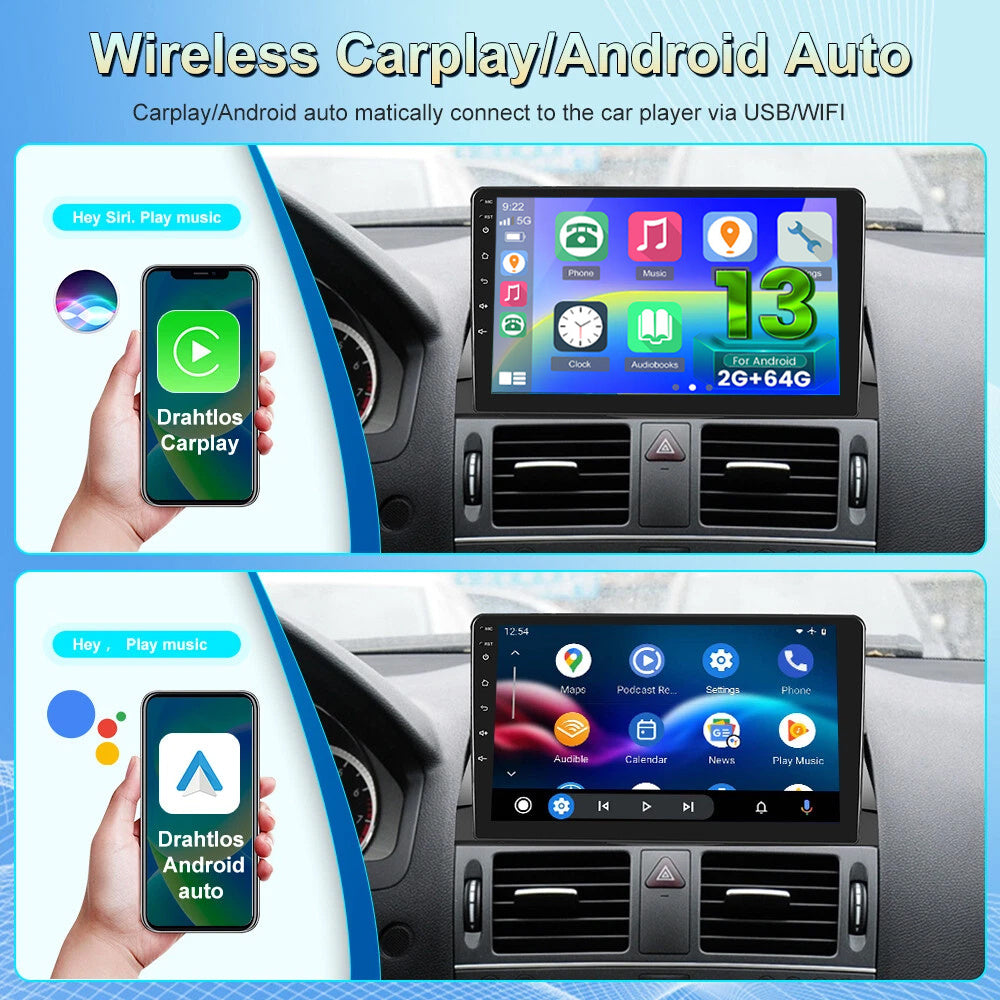 Android 13 Autoradio – Multimedia Systeem – In-Car Entertainment – Dashboard Unit – Car Stereo – 9 Inch Touchscreen – Draadloze CarPlay & Android Auto – Inclusief Achteruitrijcamera Met Microfoon - QUORE