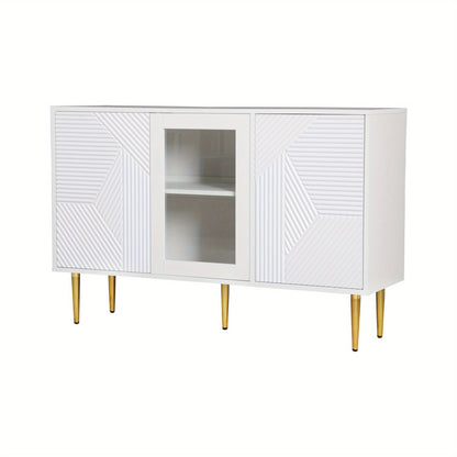Dressoirkast – Opbergkast – Kast – Buffetkast – Wandkast – Wit – 120 cm – 3 Glazen Deuren Met Metalen Poten