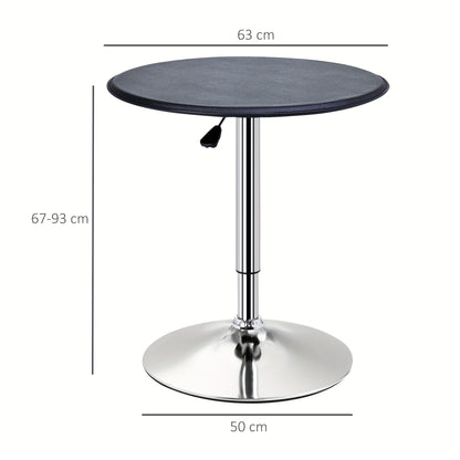 Bartafel – Keukentafel – Statafel – Barmeubel – Eettafel – Verstelbaar 67-93 cm – Chroom Staal & Faux Leather Zwart