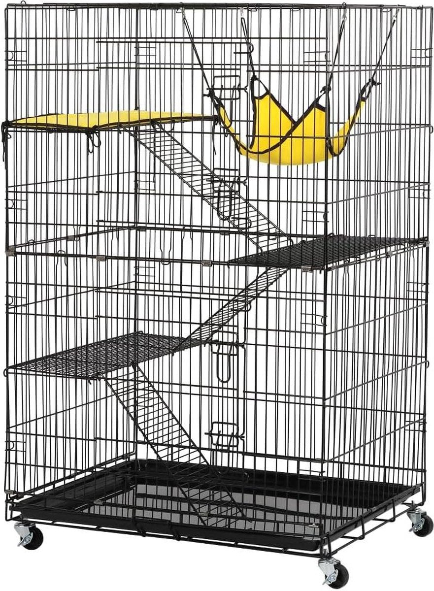 4-tier pet cage with wheels - large cage - height 123 cm - 2 doors - Black