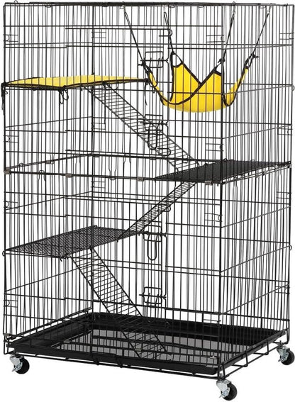 4-tier pet cage with wheels - large cage - height 123 cm - 2 doors - Black