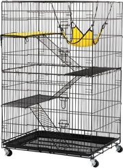 4-niveaus huisdierenkooi met wieltjes - grote kooi- hoogte 123 cm - 2 deuren - Zwart