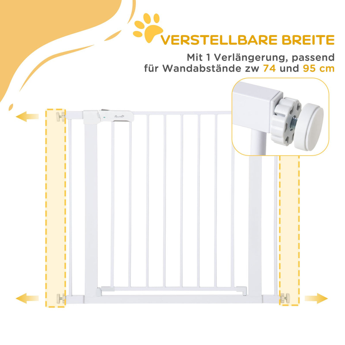 Traphekje – Babyhek – Kinderbeveiliging – Veiligheidspoortje – Speelhekje – Verstelbaar 75-96 cm – Metalen Wit – Automatisch Sluitend – Schroefloze Montage