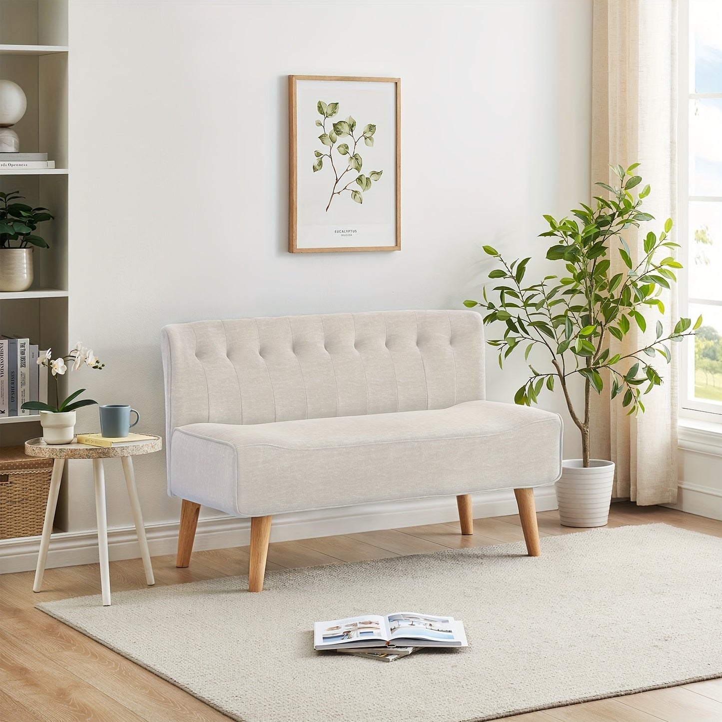 2-zits bank – stoffen bank – gestoffeerde bank – tweezits sofa – loveseat – linnen look – houten poten – compact 117x56x78 cm