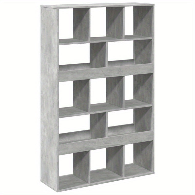 Spacious Gray Wooden Room Divider - 99.06cm x 33.02cm x 154.94cm - Perfect for Office, Bedroom, Living Room, Study - Durable Concrete-Treated Wood, Multi-Compartment Design, Room Space Divider|Minimalist Shelf Design|Sleek Co