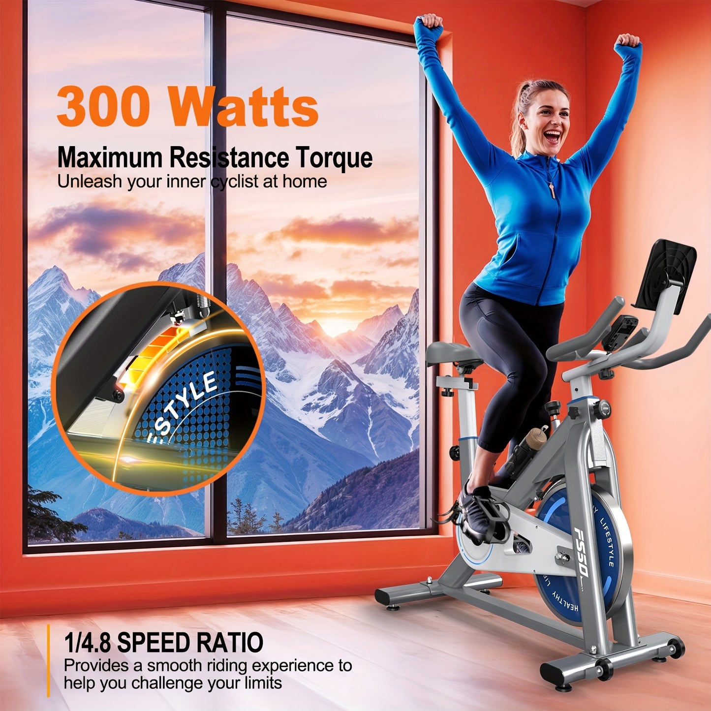 Hometrainer – Ergometer – Fitnessfiets – Indoor Bike – Stationaire Fiets – 300 Watt Weerstand – Stabiliteit Tot 150 Kg – Grijs