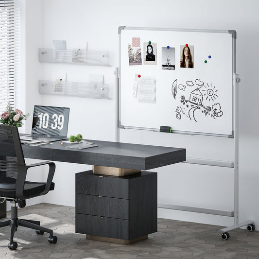 Whiteboard – Magnetisch Bord – Schoolbord – Presentatiebord – Schrijfbord – Dubbelzijdig 360° Draaibaar – 120 x 90 cm Schrijfoppervlak