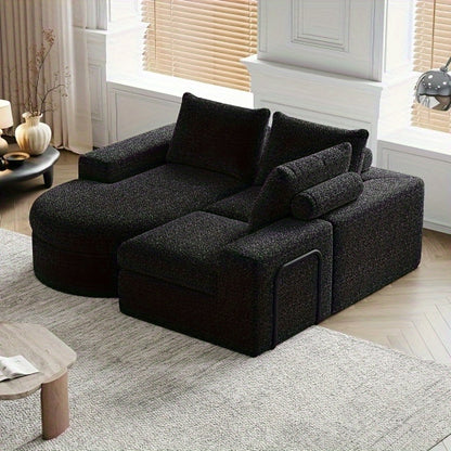 Hoekbank – Hoeksalon – L-bank – Modulair – Slaapbank – Zwart – Chaise Lounge – Zachte Katoenvulling – Zonder Hout