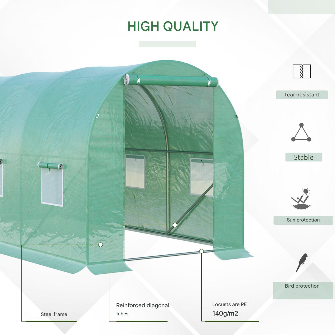 Tuinkas – Kweekkas – Plantenkas – Groentekas – Tunnelkas Groen – 8 m² – Gegalvaniseerd Stalen Frame 2,4 cm