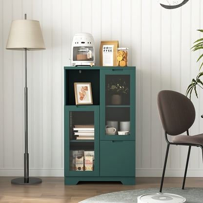Modern Metal Sideboard Storage Cabinet with Glass Doors & Drawers - Black Freestanding Floor Cabinet, 68.58cm Height, Open & Closed Storage for Living Room, Bedroom, Dining Room, Cabinet Storage, Home Organization, Contempora