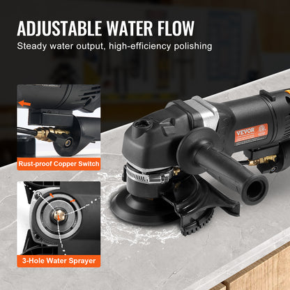 Betonpolijstmachine – Natsteenpolijster – Polijstmachine – Poetsmachine – Poliermachine – 4 Inch Schijf – 800W Vermogen – 6 Snelheden & Watersysteem