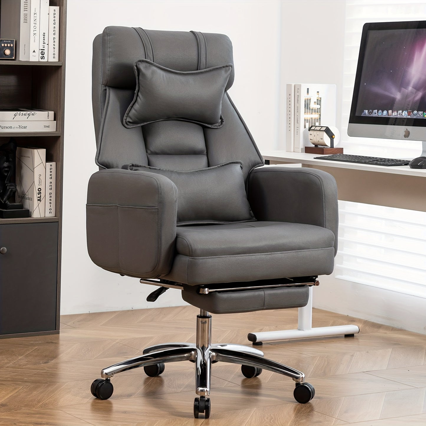 Gamingstoel – Gamestoel – Bureaustoel – Game Chair – Draaibare Ergonomische Stoel – 155° Kantelbaar – Met Lendensteun En Hoofdsteun – Comfortabele Beige Lounge Chair