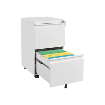 Ladeblok – Archiefkast – Rolcontainer – Ladenkast – Opbergbureau – Mobiel Met Metaal – Met Slot – Onder Bureau – 2 Lades – Wit – Verrijdbaar – Geen Montage