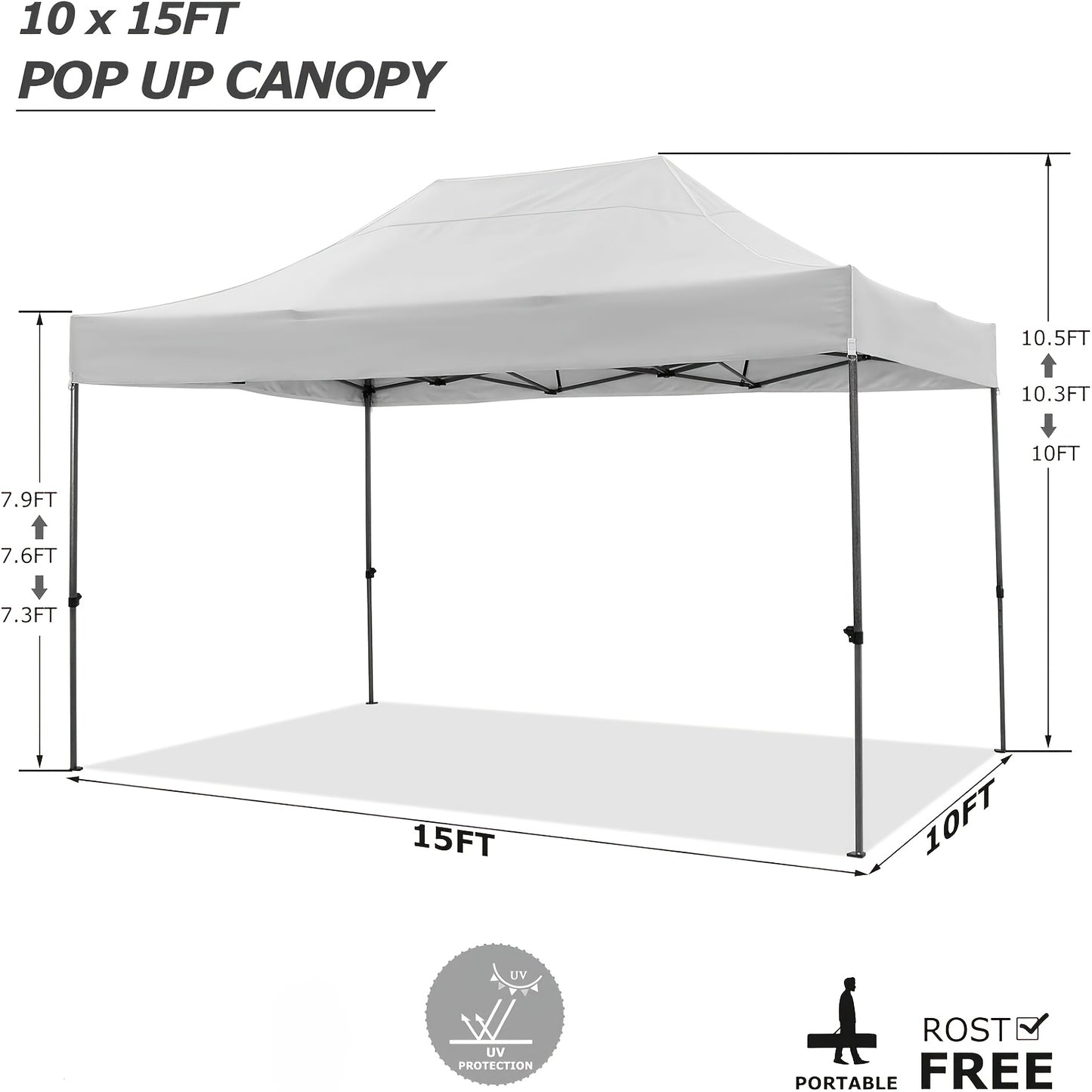 3.05x4.57meter Pop-up Tent, Camping Canopy, No Side Walls, With Carry Bag, Ground Stakes And Wind Ropes, Adjustable Height, Easy To Set Up And Sturdy, Oxford Fabric, Outdoor Gazebo, Suitable For Parties, Weddings, Gardens, Co