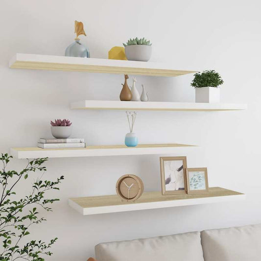 Floating Wall Shelves 4pcs 90x23.5x3.8cm MDF Oak Color White This wall stand can be used as both interior decoration and as a practical storage shelf, which can be used in living rooms, bedrooms, offices, etc