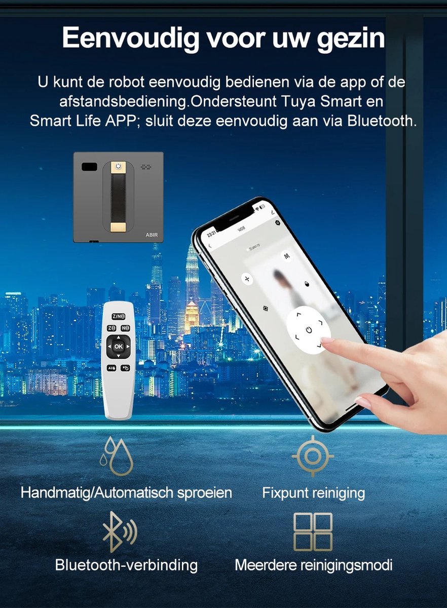 Robot raamreiniger - Dubbele Watersproeier - Slim Geheugen - Hoge Vacuümaanzuiging - Lasersensor - Robot voor het Reinigen van glas - App besturing - QUORE