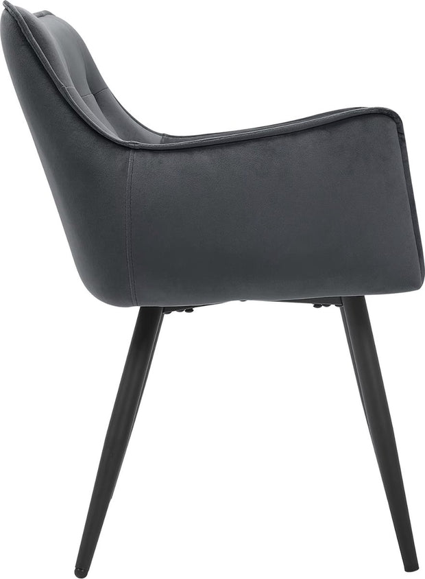 Eetkamerstoel - Set van 2 stoelen - Fluweel eetkamer stoel - Eettafel stoel - Fauteuil - Velvet - Zwarte Poot - Donker grijs