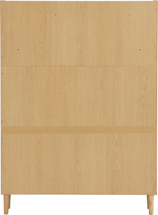 Houten Rotan Schoenenkast - Schoenenkast met 3 Schuine Deuren en 1 Lade - Massief Houten Poten en Handgrepen - Voor Smalle Ingangen - 90 x 125 x 17 cm