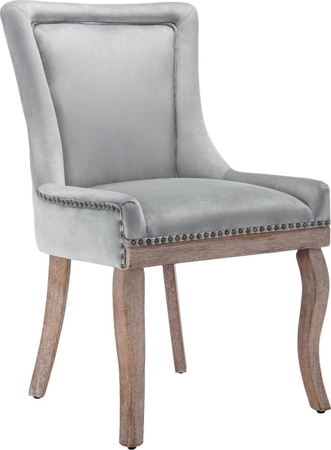 Deluxe Eetkamerstoelen - Grijs (2 stuks) – Gestoffeerde Stoelen met Massief Houten Poten en Fluwelen Bekleding