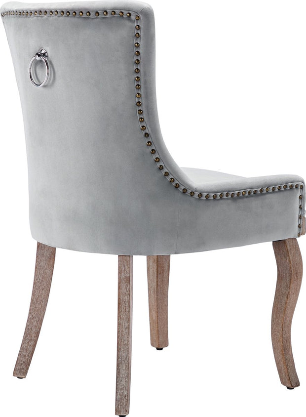 Deluxe Eetkamerstoelen - Grijs (2 stuks) – Gestoffeerde Stoelen met Massief Houten Poten en Fluwelen Bekleding