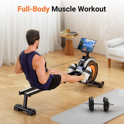 Roeitrainer – Roeimachine – Roeiapparaat – Fitnessapparaat – Hometrainer – 16 Weerstandsniveaus – Stil Magnetisch Systeem – Stabiel Stalen Frame met Ergonomisch Zitje