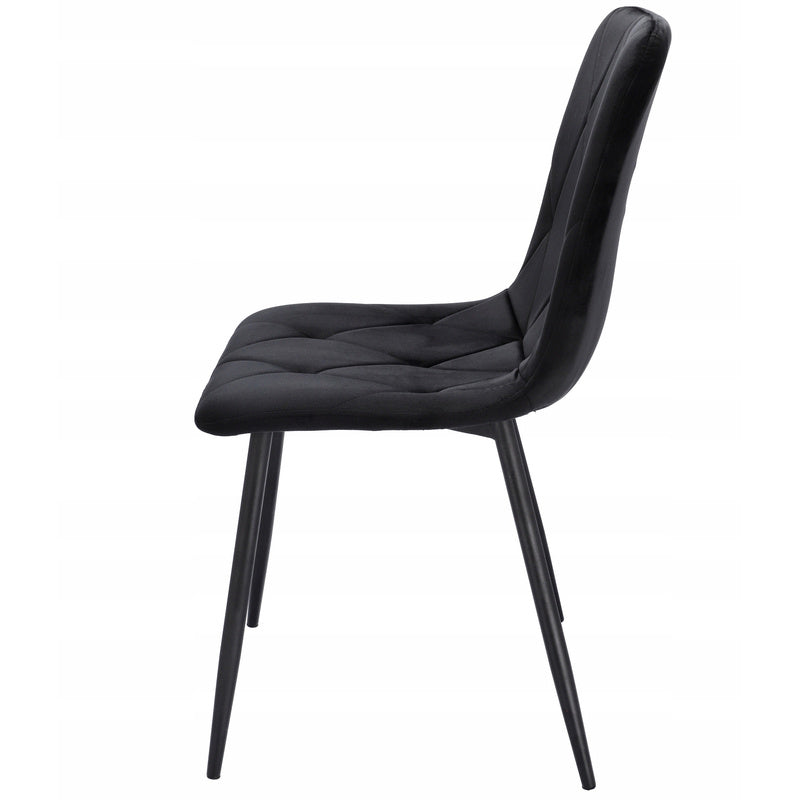 Fauteuil – Stoel – Zetel – Lounge Chair – Armstoel – Gestoffeerd Velours – Met Ruitstiksels – Zwarte Metalen Poten – Max 130 kg