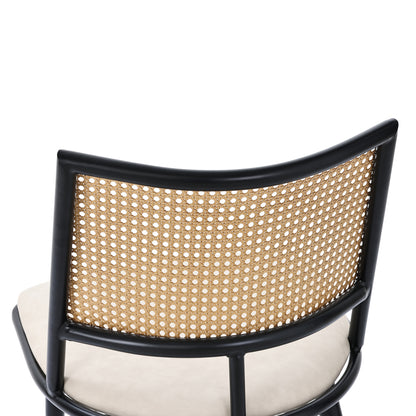 Modern Black Accent Chair with PU Cushioned Seat & Wicker-like Rattan Backrest - Sturdy Metal Frame, Beige/Black Color Options - Easy Assembly Non-Wood Furniture for Living Room, Bedroom, - Durable Comfortable Armchair