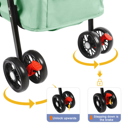 Foldable Dog Stroller for Pets, Up to 15 Kg, Dog Trolley with Drink Holder, Travel Pet Stroller, Jogger Buggy for Small Dogs And Cats 50X70X95Cm (Green)