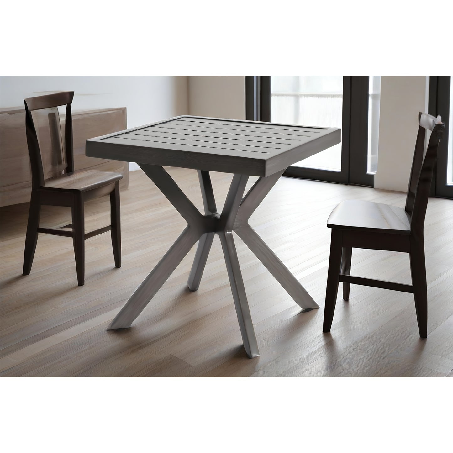 Bijzettafel – Sidetable – Salontafel – Banktafel – Nachtkastje – Weerbestendig Aluminium – Donkergrijs – Vierkant – Modern X-poot – Voor Binnen en Buiten