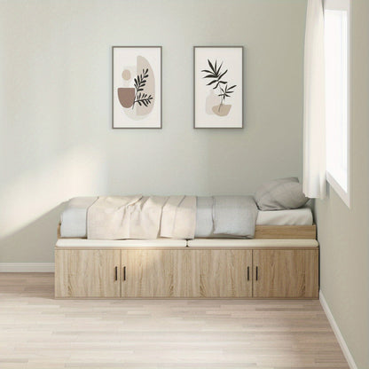 Opbergbed – Opbergbedframe – Bed met Laden – Eenpersoonsbed – Slaapbank – Eiken Bruin – 90x200 cm – Hardhouten Frame – Ingebouwde Opbergladen