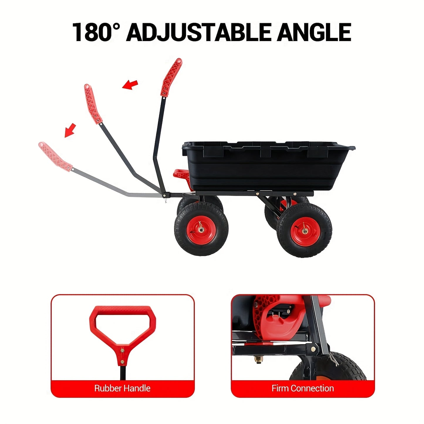 Tuinkar – Kruiwagen – Tuinwagen – Tuinkarretje – Transportkar – Zwaar Belastbaar Tot 362 kg – 180° Draaibare Handgreep & Snelkoppelingssysteem – Stevig Stalen Frame Met Polymeer Laadvlak – 10 Inch All-Terrain Banden – Zwart