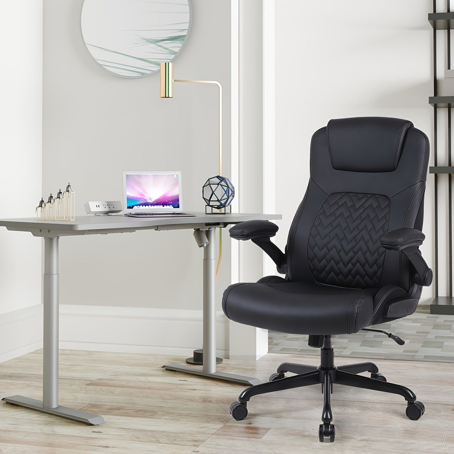 Ergonomische Bureaustoel – Kantoorstoel – Werkstoel – Bureauzetel – Bureaustoel Zwart – Flip-up Armleuningen – Met Lendensteun en Verstelbare Zithoogte
