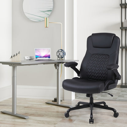 Ergonomische Bureaustoel – Kantoorstoel – Werkstoel – Bureauzetel – Bureaustoel Zwart – Flip-up Armleuningen – Met Lendensteun en Verstelbare Zithoogte