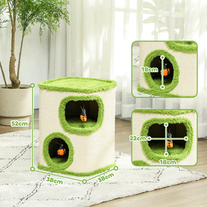 Krabpaal – Krabmeubel – Kattenboom – Kattenkrabpaal – Kattenhol – 52 cm – Fluwelen Kattenhol – Duurzaam Kraboppervlak – Speeltje – Groen/Crème