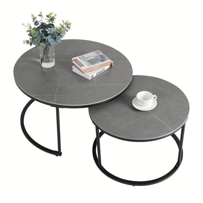 Salontafel – Bijzettafel – Koffietafel – Side Table – Nesting Tafel – Sintered Stone Blad – Zwart Metalen Onderstel