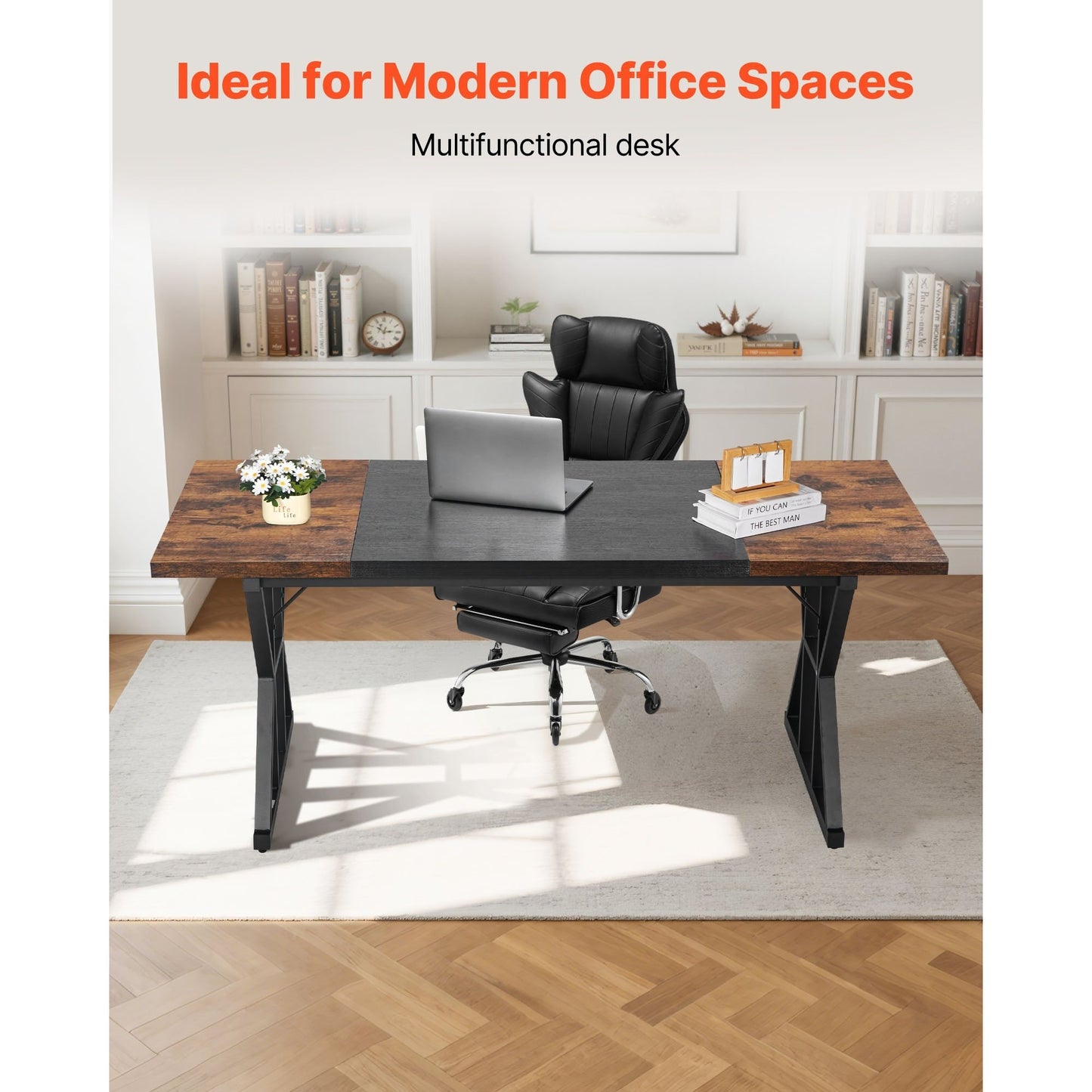 Grote Computerbureau – Bureautafel – Werkplek – Schrijftafel – Laptoptafel – Rustiek Bruin & Zwart – Stevig Carbonstaal Frame – 180x80 cm Groot Werkblad