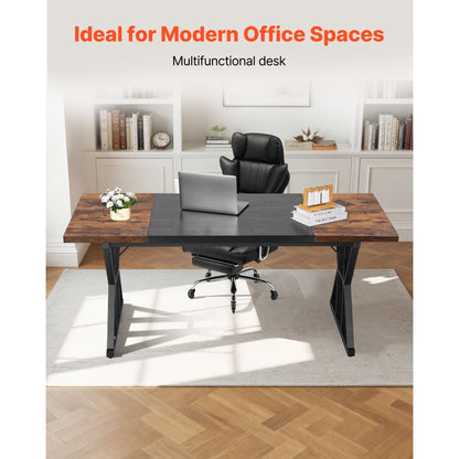 Grote Computerbureau – Bureautafel – Werkplek – Schrijftafel – Laptoptafel – Rustiek Bruin & Zwart – Stevig Carbonstaal Frame – 180x80 cm Groot Werkblad