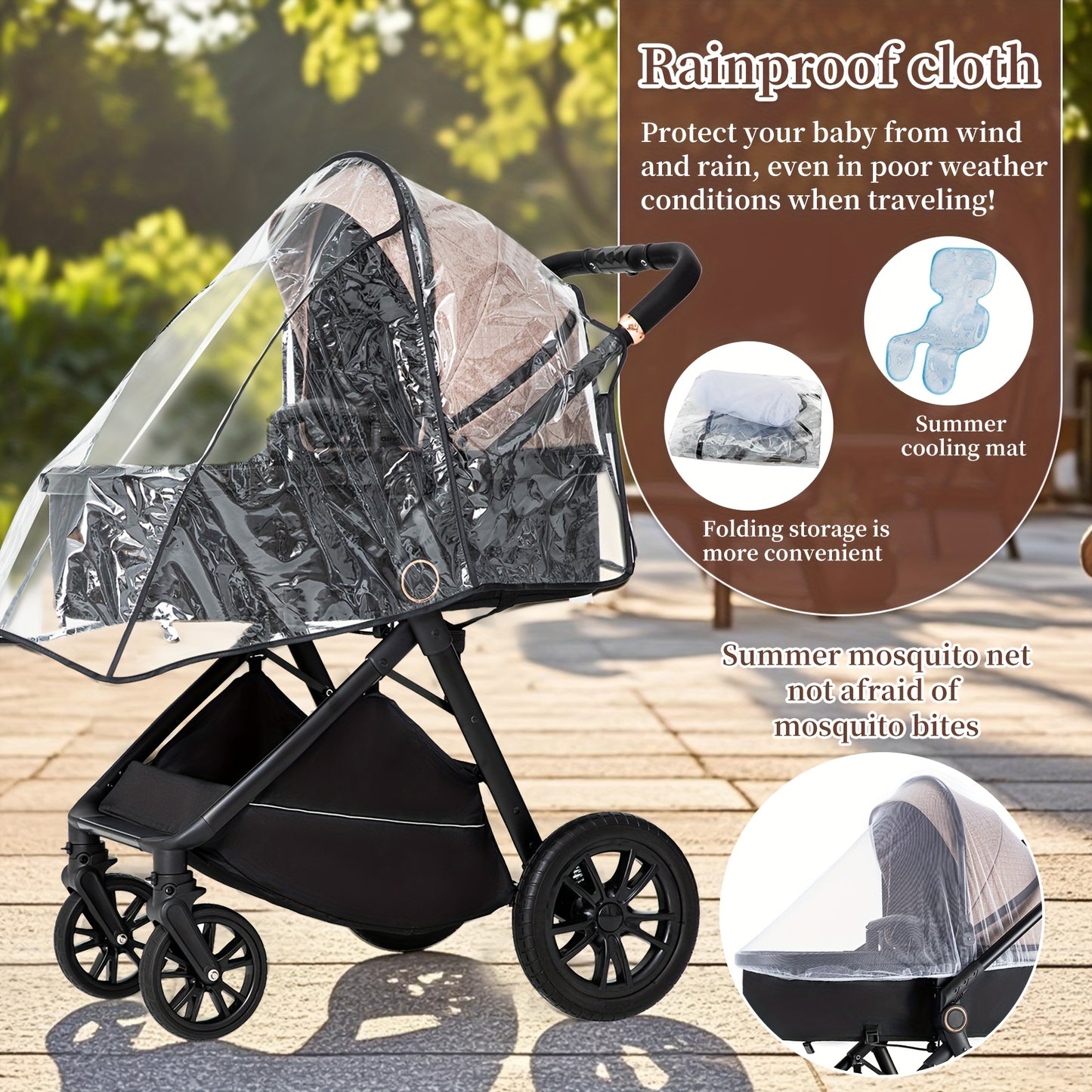 3-in-1 Kinderwagen – Buggy – Combi Stroller – Baby Bed – Wandelwagen Khaki – Aluminium Frame – Eenvoudig Eén-klik Vouwen