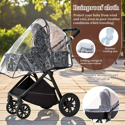 3-in-1 Kinderwagen – Buggy – Combi Kinderwagen – Babybedje – Wandelwagen – Lichtgewicht Aluminium Frame – Eénhandige Vouwfunctie – Roze