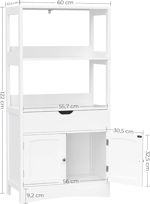 Badkamerkast - Opbergruimte voor de badkamer - Badkamerschap - Badkamermeubels - 60 cm x 32,5 cm x 122 cm - Wit