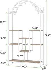Plantenrek - Plantenstandaard - Plantenrek voor Binnen en Buiten - Plantenrek met 5 Niveaus en 8 S-haken - Wit - 100 x 30 x 190 cm